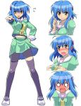  1girl aqua_hair blonde_hair blush expressions multiple_views o_o original puyo school_uniform serafuku thigh-highs zettai_ryouiki 