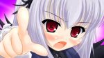  &gt;:o 1girl :o blush close-up face frills hairband katsuragi_niya lolita_hairband long_hair lucky_star motteke!_serafuku open_mouth parody pointing red_eyes rozen_maiden silver_hair solo suigintou upper_body 