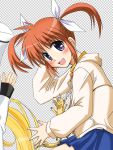  00s 1girl blonde_hair bobu_jr brown_hair fate_testarossa ferret hand_behind_head lyrical_nanoha mahou_shoujo_lyrical_nanoha o_o school_uniform solo surprised takamachi_nanoha twintails violet_eyes yuuno_scrya 