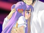  1boy 1girl blush comforting game_cg hand_on_another&#039;s_head hand_on_head hug itou_noiji peace@pieces purple_hair tears violet_eyes yamada_maririn 