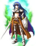  armor blue_hair iska midriff paladin paladin_(ragnarok_online) ragnarok_online red_eyes shield sword weapon 