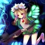  blonde_hair bow_(weapon) crossbow flower hair_flower hair_ornament mercedes odin_sphere pointy_ears red_eyes takashima weapon wings 