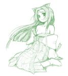  1girl animal_ears bare_shoulders cat_ears cat_tail code_geass green long_hair looking_at_viewer monochrome simple_background sketch solo sumeragi_kaguya tail takayoshi white_background 
