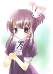  00s 1girl bunny_hair_ornament chikage_(sister_princess) collar frilled_collar frills hair_ornament looking_at_viewer own_hands_together puffy_short_sleeves puffy_sleeves purple_hair shima_yukiwa short_hair short_sleeves sister_princess solo upper_body violet_eyes 