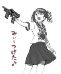  1girl gun monochrome open_mouth original sakumo_(karatama) school_uniform serafuku skirt weapon 
