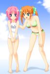  barefoot bikini caro_ru_lushe feet lyrical_nanoha mahou_shoujo_lyrical_nanoha mahou_shoujo_lyrical_nanoha_strikers one-piece_swimsuit saki_chisuzu school_swimsuit swimsuit teana_lanster white_school_swimsuit white_swimsuit 