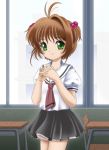  1girl 90s card_captor_sakura child classroom desk flipper hair_bobbles hair_ornament kinomoto_sakura petticoat school_uniform serafuku window 