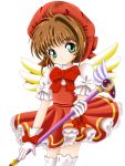  1girl 90s card_captor_sakura child flipper fuuin_no_tsue hat kinomoto_sakura magical_girl pink_hat solo thigh-highs 