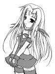  1girl asclepius bow frapowa frills gem gloves long_hair looking_at_viewer lutecia lutecia_alpine lyrical_nanoha magical_girl mahou_shoujo_lyrical_nanoha mahou_shoujo_lyrical_nanoha_strikers monochrome simple_background solo standing thigh-highs thigh_strap very_long_hair white_background zettai_ryouiki 