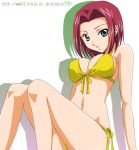  1girl arm_support bikini breasts cleavage code_geass front-tie_top kallen_stadtfeld large_breasts navel redhead side-tie_bikini sideboob sinko solo swimsuit 