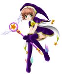  1girl 90s card_captor_sakura child flipper hat hoshi_no_tsue kinomoto_sakura magical_girl purple_hat solo thigh-highs wizard_hat 