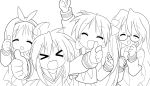  4girls highres hiiragi_kagami hiiragi_tsukasa izumi_konata lucky_star monochrome multiple_girls siblings sisters takara_miyuki twins vector_trace 