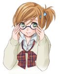  1girl glasses green_eyes mattaku_mousuke original school_uniform serafuku side_ponytail solo 