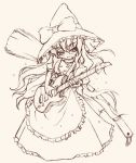  1girl broom female guitar hat instrument kirisame_marisa monochrome pink solo touhou witch witch_hat 