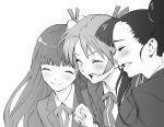  3girls couple happy kagurazaka_asuna konoe_konoka mahou_sensei_negima! monochrome multiple_girls nekoi_mie ponytail sakurazaki_setsuna side_ponytail smile 