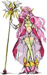  1girl armor code_geass euphemia_li_britannia female full_body long_hair midriff pink_hair simple_background solo staff thigh-highs 