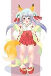  1girl adapted_uniform animal_ears fox_ears hakama japanese_clothes jpeg_artifacts mayumi miko original red_hakama solo tail 