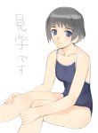  black_hair blue_eyes mibu_natsuki one-piece_swimsuit original school_swimsuit short_hair sitting smile swimsuit 