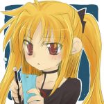  00s 1girl blonde_hair fate_testarossa kajikawa_yahiro lyrical_nanoha mahou_shoujo_lyrical_nanoha mechanical_pencil pencil red_eyes solo tagme twintails 