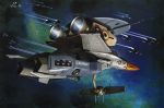  80s antennae choujikuu_yousai_macross highres macross macross:_do_you_remember_love? mecha no_humans official_art oldschool science_fiction space star tenjin_hidetaka u.n._spacy ve-1 ve-1_elintseeker vf-1 vf-1_super 