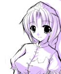  1girl bangs braid breasts erect_nipples female frown hat long_hair looking_at_viewer lowres monochrome nurse_cap parted_bangs purple ryuushou simple_background sketch solo touhou upper_body white_background white_hair yagokoro_eirin 