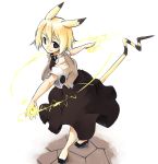  1girl animal_ears black_eyes blonde_hair collar electricity female full_body jacket lightning personification pikachu pokemon pose sakuraba_yuuki shoes short_hair skirt smile solo standing tail 