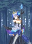  1girl armor armored_dress blue_background dress gwendolyn odin_sphere regu strapless_dress 