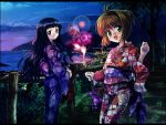  2girls 90s aerial_fireworks card_captor_sakura child daidouji_tomoyo fireworks japanese_clothes kimono kinomoto_sakura kodansha multiple_girls mutsuki_(moonknives) night wallpaper yukata 