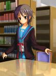  1girl cardigan library nagato_yuki patorishia patricia_(stylish_marunage) school_uniform serafuku solo suzumiya_haruhi_no_yuuutsu 
