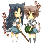  2girls animal_ears asakura_ryouko cat_ears half_updo multiple_girls nagato_yuki pokopi school_uniform serafuku suzumiya_haruhi_no_yuuutsu 