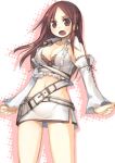  1girl alicia_(bullet_witch) alicia_claus alternate_color alternate_costume aq_interactive bare_shoulders belt breasts brown_eyes brown_hair bullet_witch cavia cleavage detached_sleeves frills hair_tubes kashiwamochi_yomogi large_breasts midriff miniskirt mole navel open_mouth side_slit skirt solo 