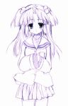  1girl clannad hair_bobbles hair_ornament ichinose_kotomi monochrome school_uniform sen_(astronomy) serafuku solo two_side_up 