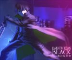  1boy black_hair city darker_than_black electricity hei male_focus motion_blur short_hair solo uni weapon 