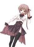  blush brown_eyes brown_hair garter_belt kodamasawa_izumi lingerie nagato_yuki panties ribbon short_hair skirt suzumiya_haruhi_no_yuuutsu thigh-highs underwear zipper 