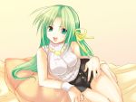  1girl barefoot breasts green_hair hands higurashi_no_naku_koro_ni ninoko smile solo sonozaki_shion 