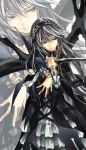  00s 1girl detached_collar doll_joints dress gothic_lolita hairband lolita_fashion lolita_hairband long_hair looking_away raid_slash red_eyes rozen_maiden silver_hair solo suigintou sword weapon wings zoom_layer 