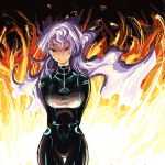  1girl antispiral_nia bodysuit dark_persona evil evil_smile fire gin&#039;ichi_(akacia) ginichi long_hair lowres mound_of_venus neon_trim nia_teppelin purple_hair skin_tight smile tengen_toppa_gurren_lagann 