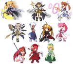  1boy 6+girls bardiche blonde_hair chibi fate_testarossa graf_eisen klarwind levantine lyrical_nanoha mahou_shoujo_lyrical_nanoha mahou_shoujo_lyrical_nanoha_strikers multiple_girls neffy raising_heart schwertkreuz shamal signum takamachi_nanoha tengen_toppa_gurren_lagann thigh-highs tome_of_the_night_sky unison vita yagami_hayate yoko_littner zafira 