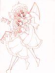  2girls catbell female flandre_scarlet monochrome multiple_girls red remilia_scarlet siblings sisters touhou wings 