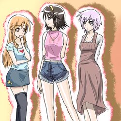  3girls asahina_mikuru asahina_mikuru_(adult) brown_hair lowres multiple_girls nagato_yuki odawara_hakone older short_hair suzumiya_haruhi suzumiya_haruhi_no_yuuutsu thigh-highs zettai_ryouiki 