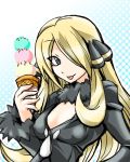  00s 1girl :p blonde_hair food grey_eyes hair_over_one_eye ice_cream ice_cream_cone kobayashi_tetsuya long_hair lowres pokemon pokemon_(game) pokemon_dppt shirona_(pokemon) solo tongue tongue_out 