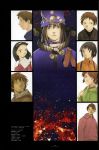  00s 2girls 4boys absurdres androgynous black_hair blue_eyes boogiepop boogiepop_(character) brown_eyes brown_hair chains character_request cloak facial_hair goatee hat highres multiple_boys multiple_girls official_art ogata_kouji scan yin_yang 