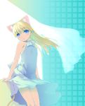  1girl animal_ears blonde_hair blue_eyes blush bow cat_ears cat_tail dress flat_chest ooji original solo tail 