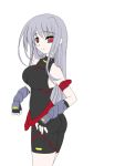  1girl breasts fate_testarossa fate_testarossa_(cosplay) fingerless_gloves frapowa from_side gloves large_breasts long_hair lyrical_nanoha magical_girl mahou_shoujo_lyrical_nanoha mahou_shoujo_lyrical_nanoha_a&#039;s red_eyes reinforce silver_hair solo 