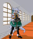  armor belt bow gauntlets hair_bow indoors long_hair lowres mof mof&#039;s_silver_haired_twintailed_girl oekaki original silver_hair skirt twintails very_long_hair window 