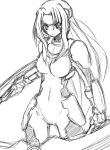  1girl bodysuit dual_wielding facial_mark lyrical_nanoha mahou_shoujo_lyrical_nanoha mahou_shoujo_lyrical_nanoha_strikers monochrome number numbers_(nanoha) sette_(nanoha) sketch solo 