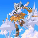  bag blue_eyes boots city long_hair long_sleeves lowres mof mof&#039;s_silver_haired_twintailed_girl oekaki original outdoors silver_hair skirt twintails very_long_hair 