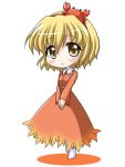  1girl aki_shizuha blonde_hair blush_stickers crab dress female orange_dress short_hair smile solo touhou v_arms yellow_eyes 