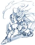  artist_request banpresto blue dairaioh highres mecha monochrome no_humans ratbat scarf sketch super_robot_wars 