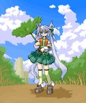  blue_eyes bow forest hair_bow legwear long_hair lowres mof mof&#039;s_silver_haired_twintailed_girl nature oekaki original outdoors silver_hair skirt thigh-highs twintails very_long_hair zettai_ryouiki 